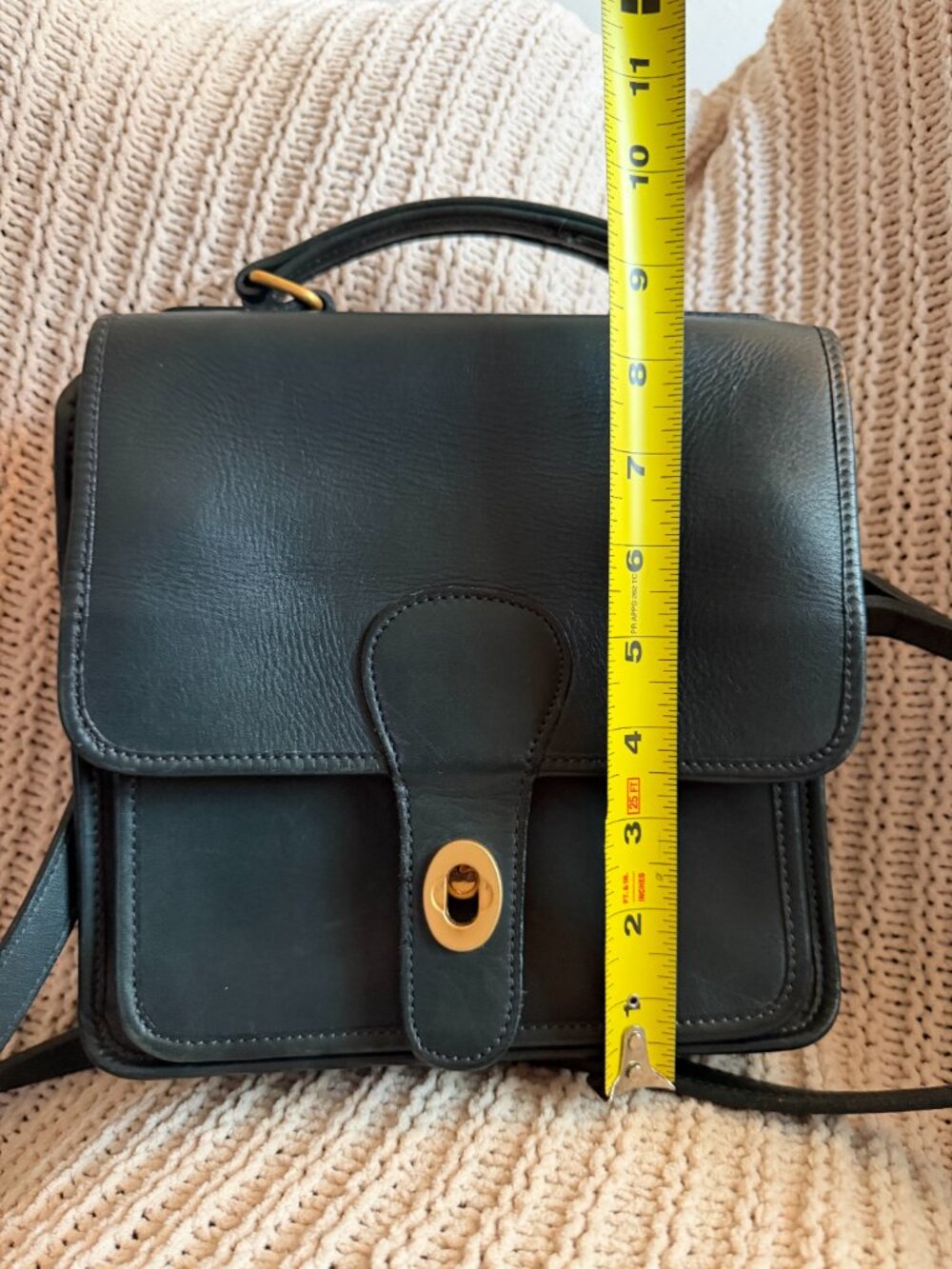 Black Thick Leather Top Handle Crossbody Satchel Bag - Picture 7 of 9